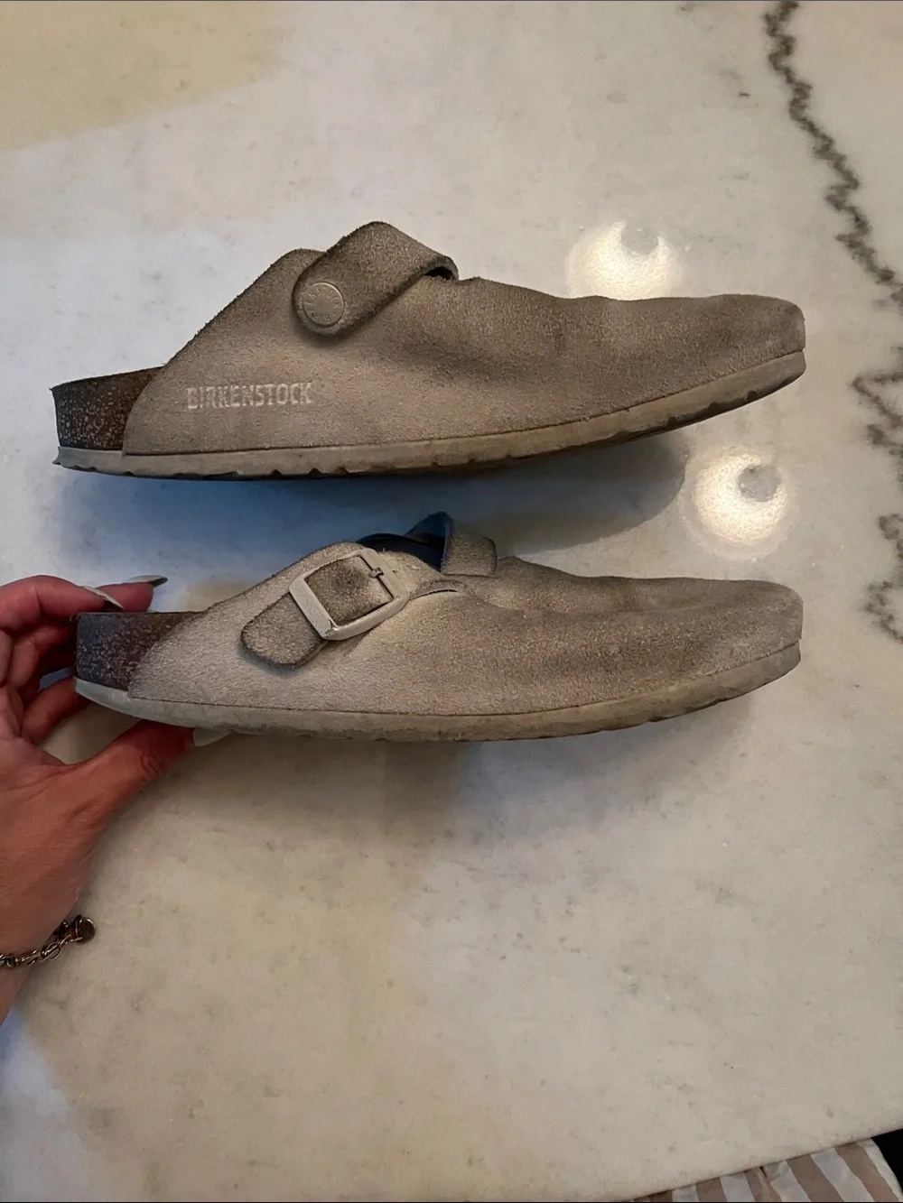 Birkenstock Suede Clogs in Taupe Gray - Picture 5 of 6
